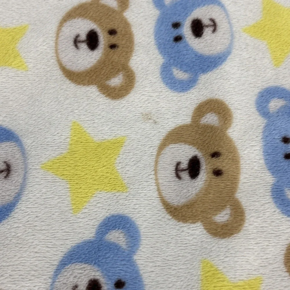 Kidgets Teddy Bear Face & Star Print Baby Blanket Sherpa Lovey White Blue Yellow